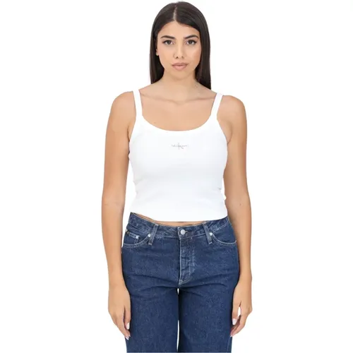 Weiße Gerippte Tank Top Logo Patch , Damen, Größe: M - Calvin Klein Jeans - Modalova