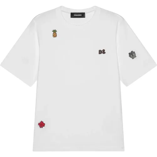 Embroidered Cotton T-Shirt , female, Sizes: L - Dsquared2 - Modalova