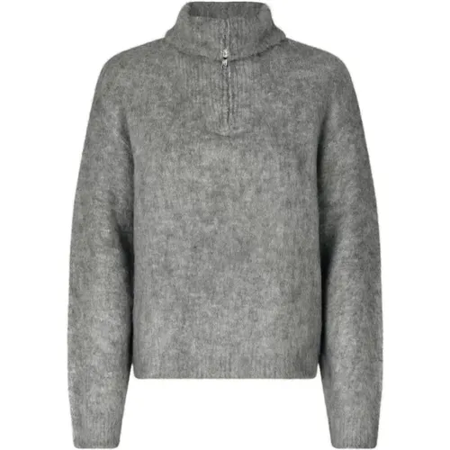 Grauer Flauschiger Halbzip Kane Pullover , Damen, Größe: M - Modström - Modalova