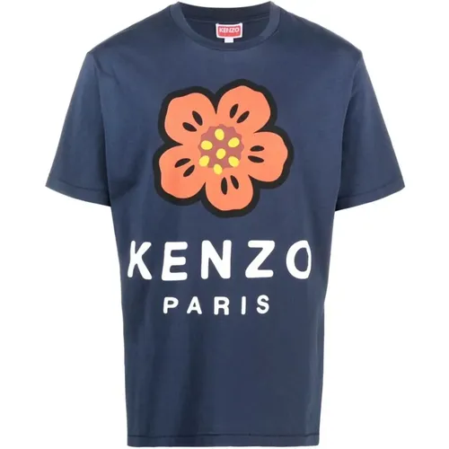 Marineblaues Mohnblumen-Print T-Shirt , Herren, Größe: L - Kenzo - Modalova