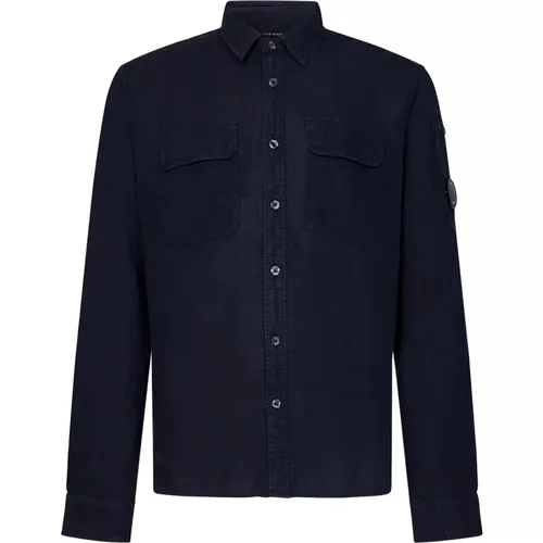 Linen Long-Sleeved Shirt with Lens Detail , male, Sizes: L, XL - C.P. Company - Modalova