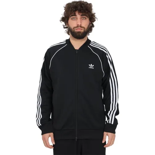 Schwarzer Zip-Sweatshirt - Stilvoll und Bequem - Adidas - Modalova