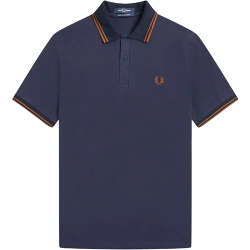 Iconic Twin Tipped Polo - Navy/Nut , male, Sizes: 3XS - Fred Perry - Modalova