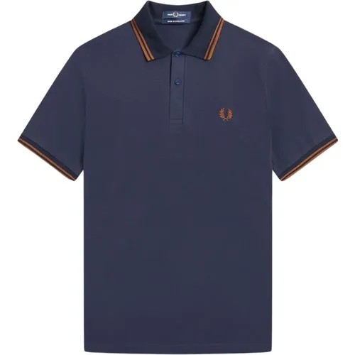 Iconic Twin Tipped Polo - Navy/Nut , male, Sizes: XS, 4XS, 3XS - Fred Perry - Modalova