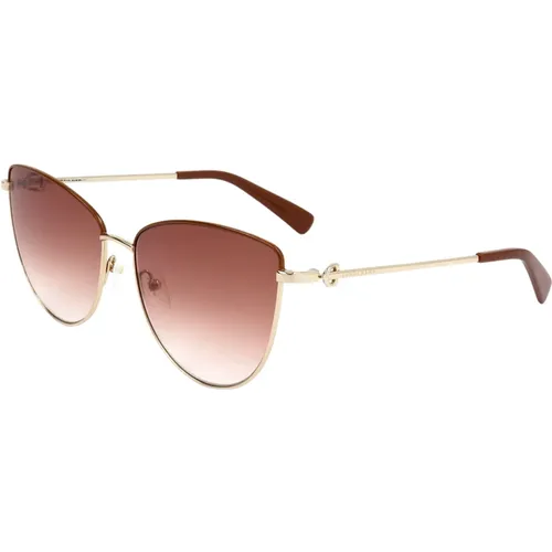 Metall Sonnenbrille Gold Braun Damen , Damen, Größe: ONE Size - Longchamp - Modalova