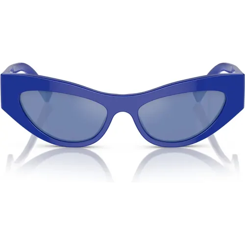 Blaue Cat-Eye Sonnenbrille mit Silber Verspiegelten Gläsern - Dolce & Gabbana - Modalova