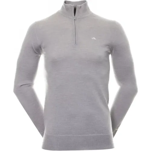 Grey Zip Neck Sweater in Merino Wool , male, Sizes: 2XL, M, L, XL, S - J.LINDEBERG - Modalova