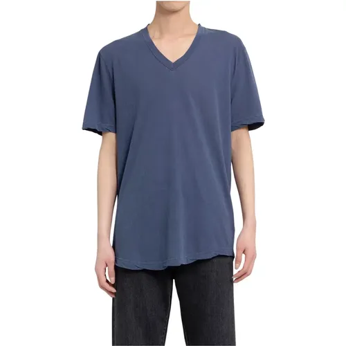 Blaues Baumwoll V-Ausschnitt Jersey T-Shirt,Carbon Pigment V-Neck T-shirt,Blaues Baumwoll V-Ausschnitt Jersey Shirt,Supima Cotton V-Neck Slim Fit - James Perse - Modalova