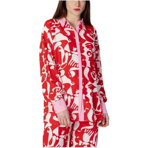 Stilvolles Rotes Print-Knopfhemd , Damen, Größe: S - Vila - Modalova