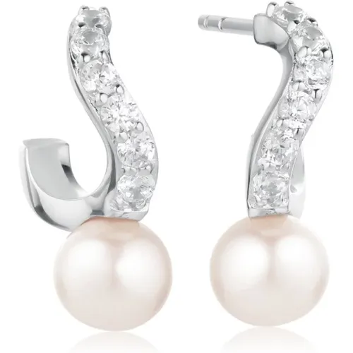 Silberne Ohrringe mit Zirkonia und Perlen , Damen, Größe: ONE Size - Sif Jakobs Jewellery - Modalova