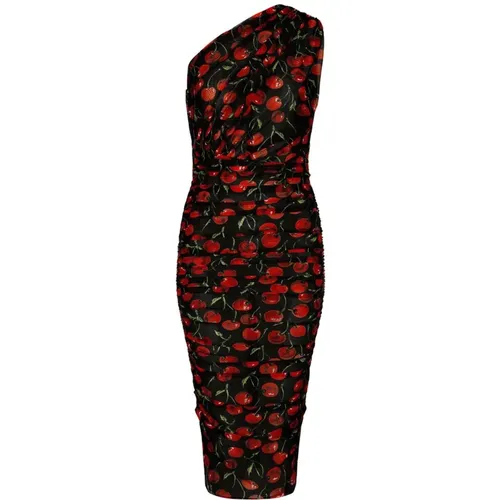 Kirschblütenmuster Gerüschtes Midi-Kleid - Dolce & Gabbana - Modalova