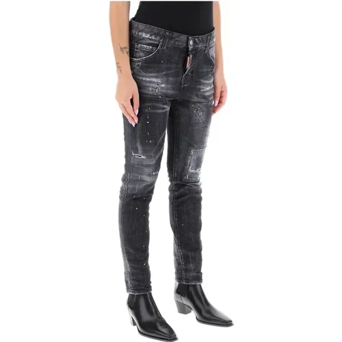Zerrissene Skinny Jeans mit Farbspritzern , Damen, Größe: S - Dsquared2 - Modalova
