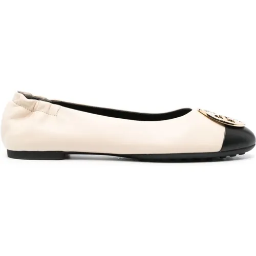 Cream Leather Ballet Flats , female, Sizes: 4 UK, 5 1/2 UK, 3 1/2 UK - TORY BURCH - Modalova