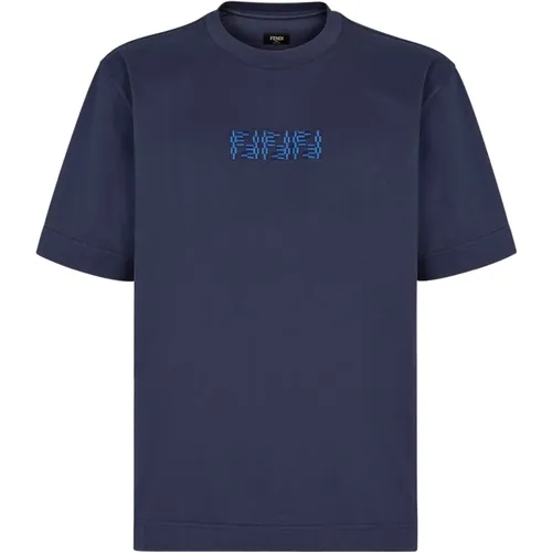 Crew-neck T-shirt with FF Labyrinth motif , male, Sizes: S, XL, M, L - Fendi - Modalova