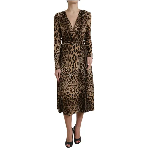 Elegant Leopard Print Wrap Midi Kleid - Dolce & Gabbana - Modalova