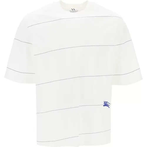 Striped t-shirt with ekd embroidery , male, Sizes: S, L, M - Burberry - Modalova