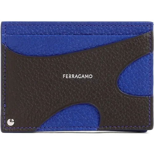 Brown Grained Leather Credit Card Case , male, Sizes: ONE SIZE - Salvatore Ferragamo - Modalova