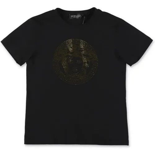 Schwarzes Baumwoll-Jersey T-Shirt - Versace - Modalova