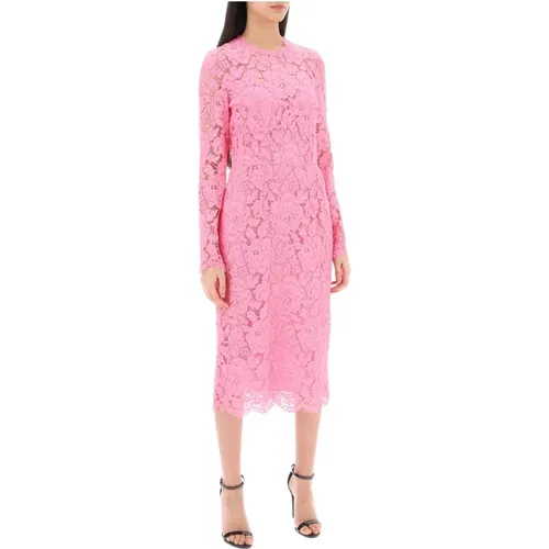 Floral Cordonnet Lace Midi Dress , female, Sizes: L - Dolce & Gabbana - Modalova