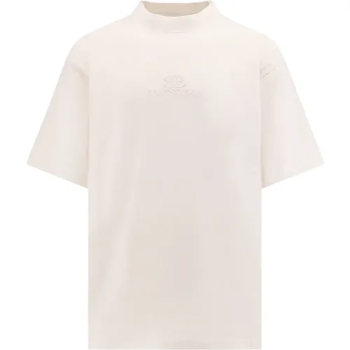 Stretch-Baumwoll-T-Shirt mit Logo-Stickerei - Balenciaga - Modalova