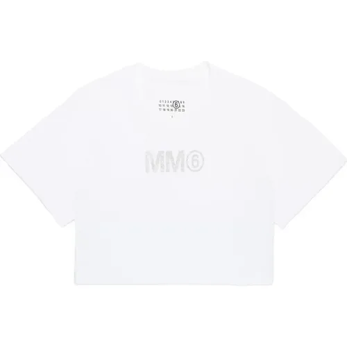 Cropped T-Shirt mit Glitzerlogo - MM6 Maison Margiela - Modalova