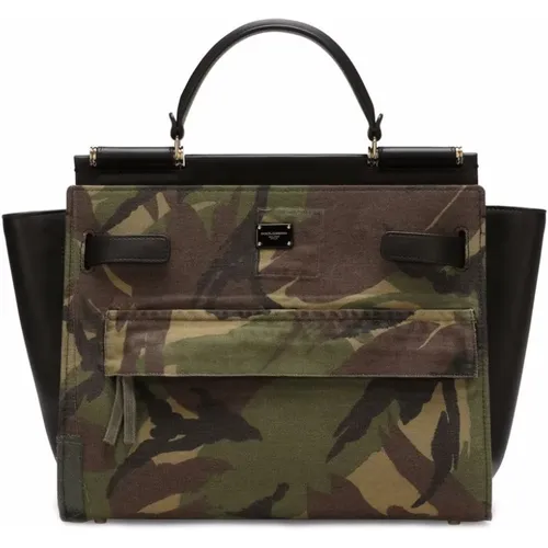 Large Sicily 62 Camouflage Tote Bag , female, Sizes: ONE SIZE - Dolce & Gabbana - Modalova