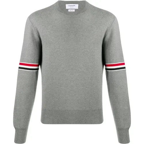 Grey Crew Neck Milano Stitch Jumper , male, Sizes: L - Thom Browne - Modalova