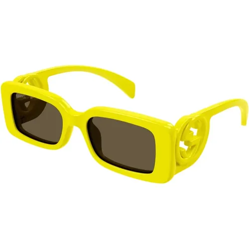 Rechteckige Sonnenbrille aus gelbem Acetat - Gucci - Modalova