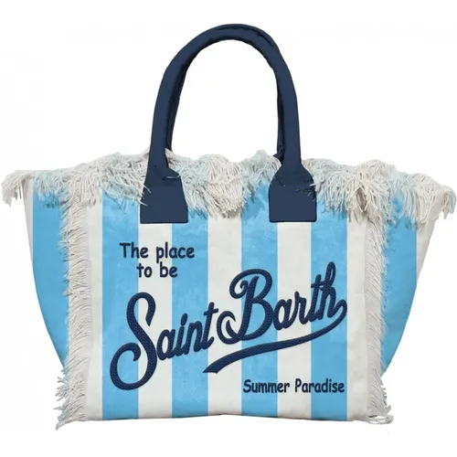 Canvas Tote Tasche mit Blauen Fransen , Damen, Größe: ONE Size - MC2 Saint Barth - Modalova