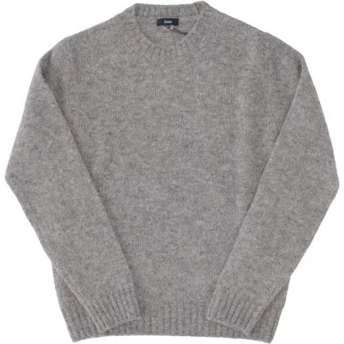 Grey Alpaca-Wool Crewneck Sweater , male, Sizes: 3XL - Herno - Modalova