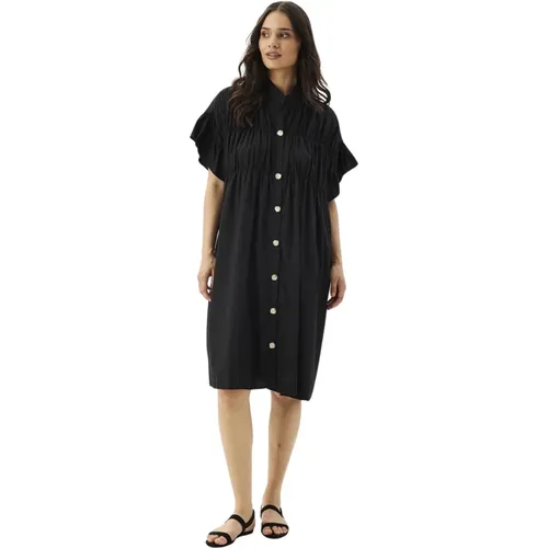 Schwarzes Kleid mit Rüschen-Details , Damen, Größe: S - IN Front - Modalova