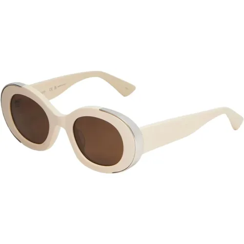 Braune ovale Sonnenbrille mit silbernem Metall , Damen, Größe: ONE Size - alexander mcqueen - Modalova
