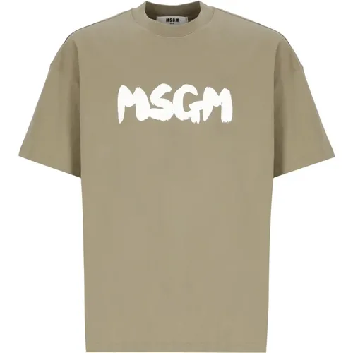 Grünes Baumwoll-T-Shirt mit Kontrastdruck , Herren, Größe: M - MSGM - Modalova