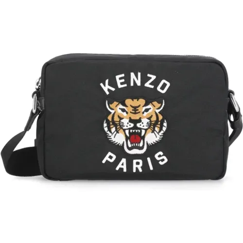 Schwarze Schultertasche mit Besticktem Logo , Herren, Größe: ONE Size - Kenzo - Modalova