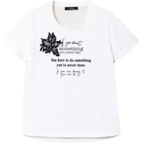 Hand-embroidered Cotton T-shirt with Contrast Print , female, Sizes: M, S, XS - Twinset - Modalova