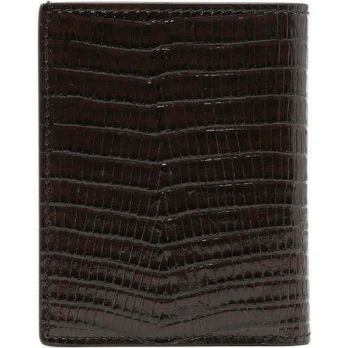 Braune Leder-Kreditkartenbrieftasche mit Echsenprägung , Herren, Größe: ONE Size - Tom Ford - Modalova