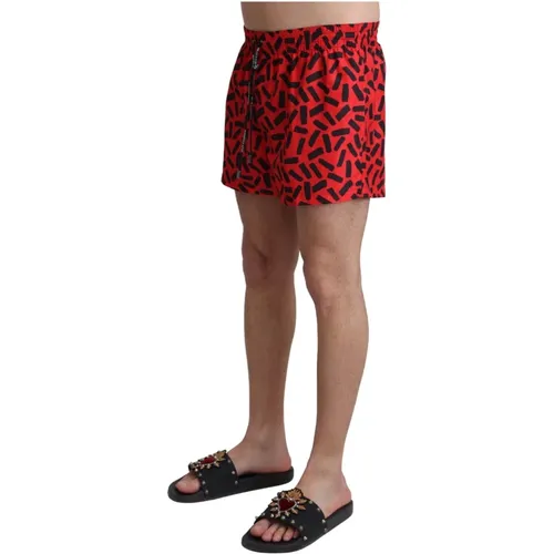 Rote gemusterte Strandshorts Badebekleidung , Herren, Größe: S - Dolce & Gabbana - Modalova