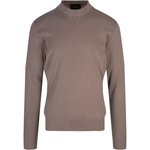 Taupe Seidenmischung Rippstrickpullover , Herren, Größe: 2XL - Hugo Boss - Modalova