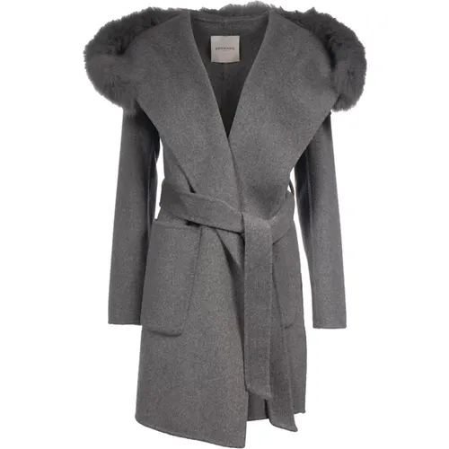 Fur Collar Belted Coat with Logo , female, Sizes: M - Ermanno Scervino - Modalova