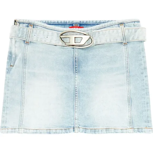 Denim mini skirt with logo belt , female, Sizes: W29, W27, W25, W28, W26 - Diesel - Modalova