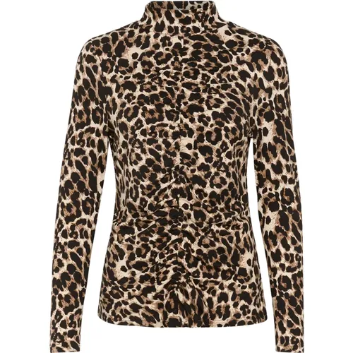 Leopard Print Long Sleeve Top , female, Sizes: M - Cream - Modalova