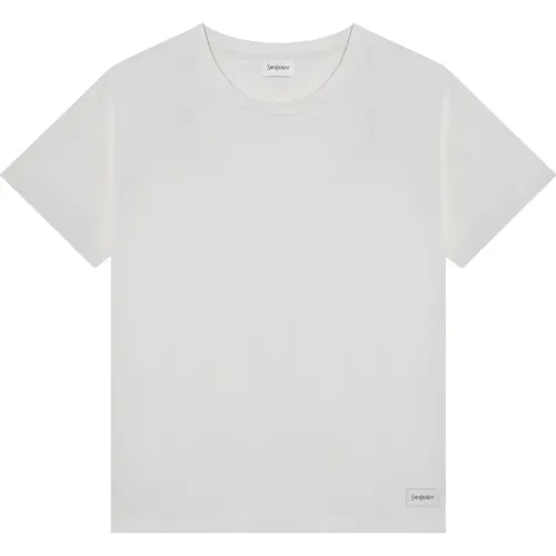 Kurzarm Rundhals T-Shirt , Damen, Größe: M - Saint Laurent - Modalova