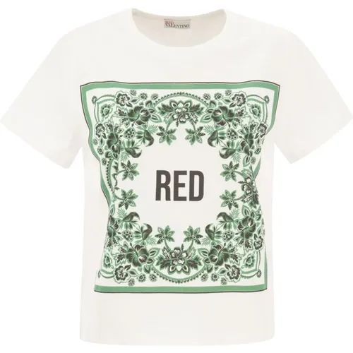 Blumenmuster Logo T-Shirt , Damen, Größe: S - RED Valentino - Modalova