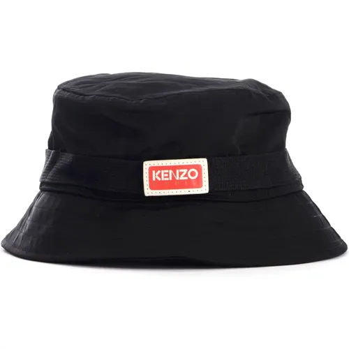 Schwarzer Logo Bucket Hat mit Rotem und Weißem Front - Kenzo - Modalova