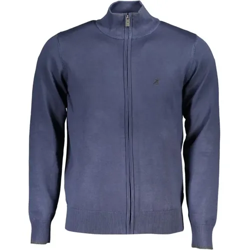 Blauer Kontrast-Zip-Sweater Bestickt mit Logo , Herren, Größe: 2XL - U.S. Polo Assn. - Modalova