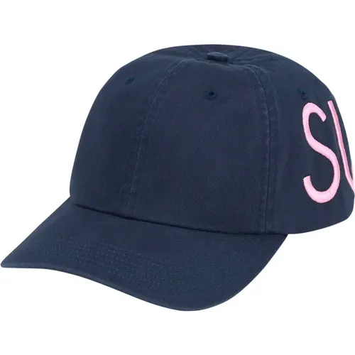 Navy 6-Panel Twill Cotton Cap , unisex, Sizes: ONE SIZE - Supreme - Modalova