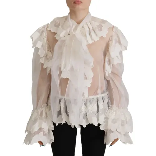 Ruffles Lace Long Sleeve Blouse , female, Sizes: 3XS - Dolce & Gabbana - Modalova