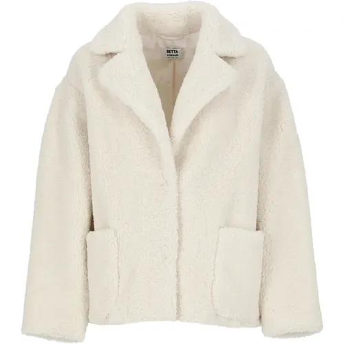 Ivory Faux Fur Peak Lapel Coat , Damen, Größe: S - Betta Corradi - Modalova