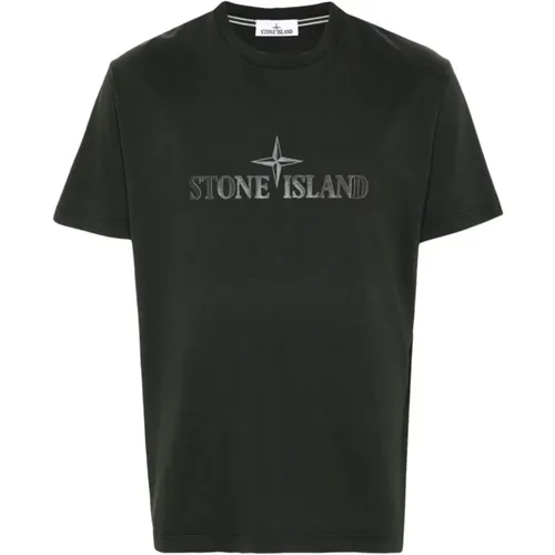 Graues Jersey Crew Neck Logo T-shirt - Stone Island - Modalova
