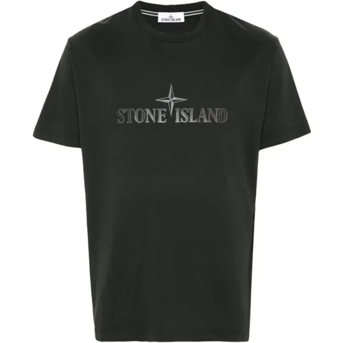 Graues Jersey Crew Neck Logo T-shirt , Herren, Größe: L - Stone Island - Modalova